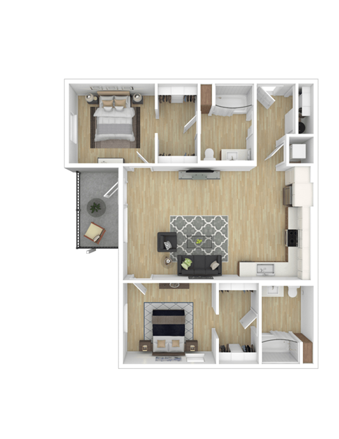 Floor plan for 2 beds, 2 baths, 1003 sqft
